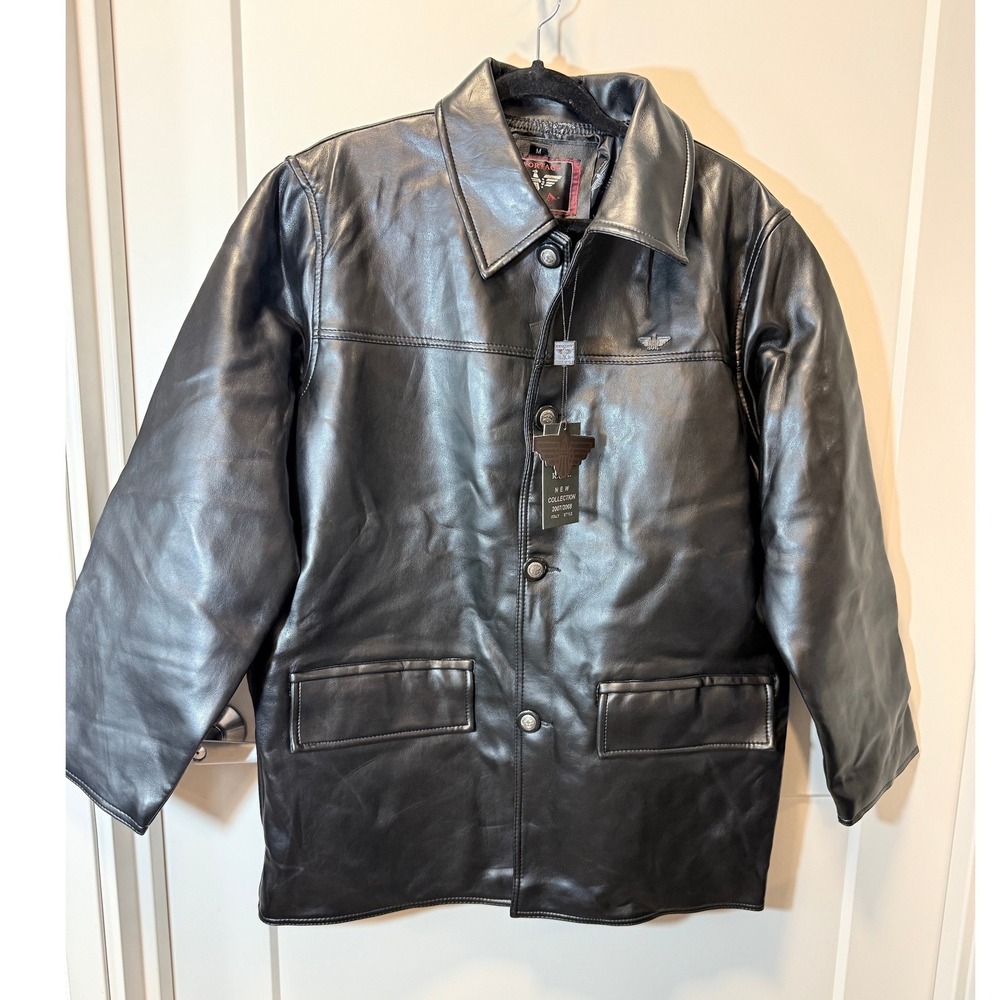 NWT VINTAGE Reportage R.G.A. Black Leather Jacket Car‎ Coat Size Medium